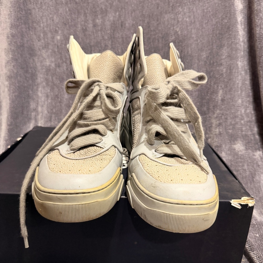 Givenchy Tyson High Top Snkers Grey Cream Leather EU 43 Mde in Italy 3171